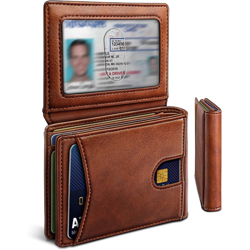 Carteira Masculina Couro Bloqueio RFID Porta-Cartões com 2 Janelas para RG e CNH