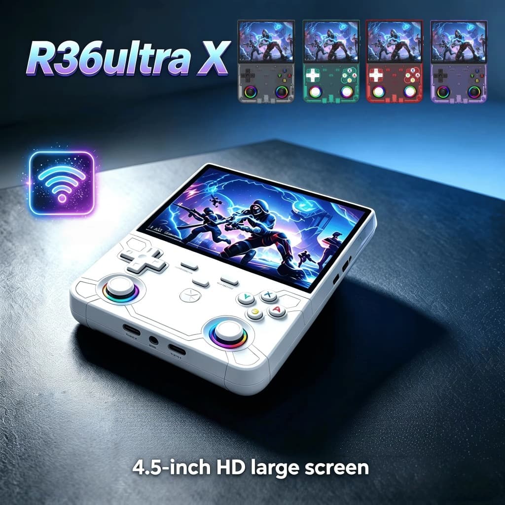 R36 Ultra X Retro Console De Jogos Portátil 4.5 " IPS Tela Grande Embutido 20000 + 3000mAh Bateria Vibração Jogador