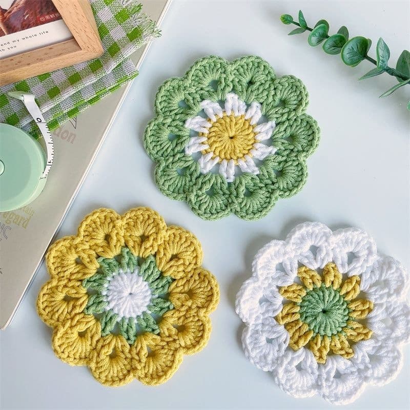 Porta-copos tecido flor artesanal, xícara de café para casa, almofada de isolamento térmico, estilo literário, decoração
