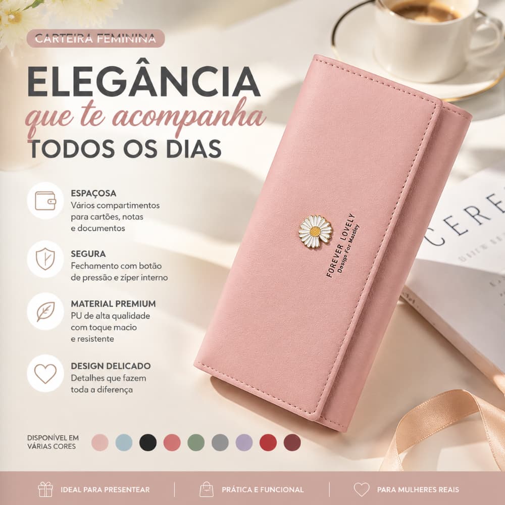Versão coreana carteira senhoras zíper grande capacidade simples margarida all-match embreagem saco do telefone móvel mo