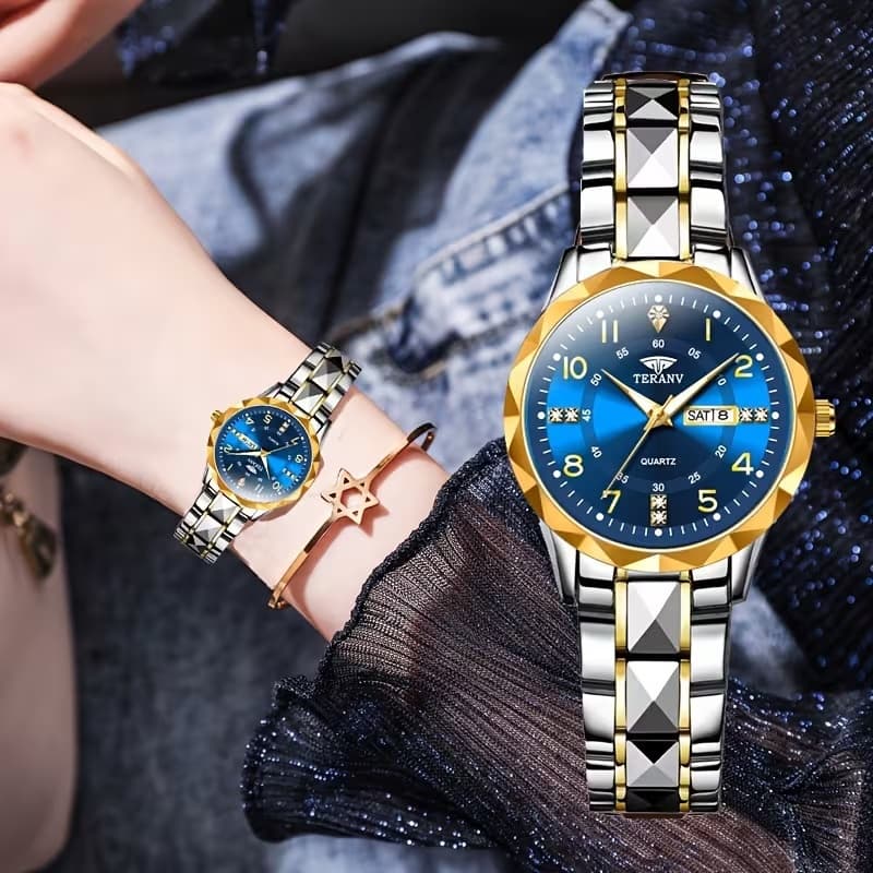 [Caixa De Presente] Relógio De Luxo Para Mulheres , À Prova D'água , Calendário Automático , display De Quartzo , Relógi