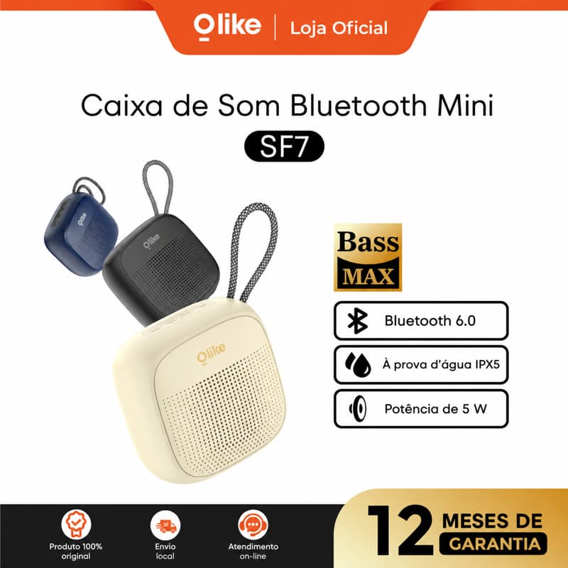 Caixa de Som Bluetooth Olike SF7 Mini Caixa de Som Portátil Sem Fio Graves Potentes Resistente à Água IPX5