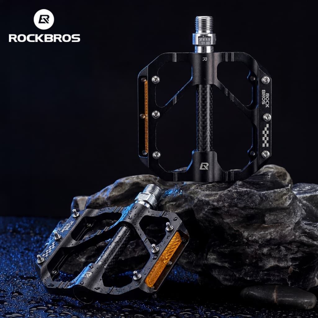 ROCKBROS Pedais De Bicicleta Ultraleves , Liga De Alumínio , Eixo De Fibra De Carbono , MTB , De Estrada , Pedal Plano ,