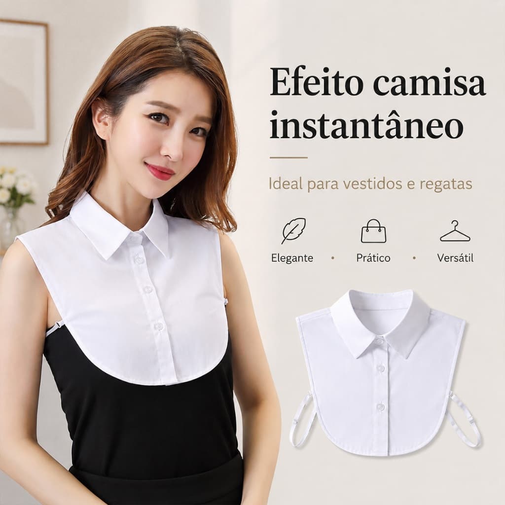 Falso Colarinho para Blusa Básica – Use com Terno sem Calor, Acessório Coringa que Transforma seu Visual Feminino/Mascul