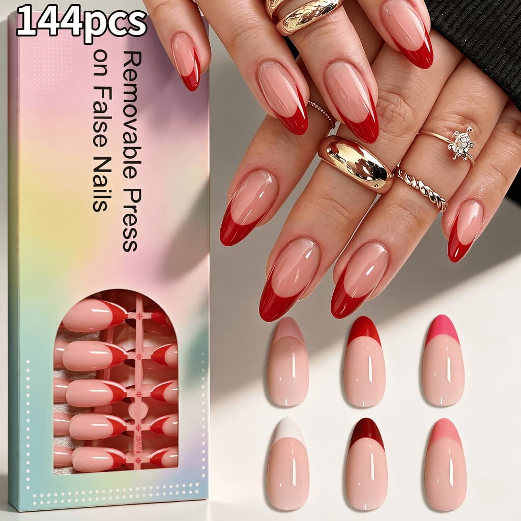144 Peças De Remendos De Unhas De Amêndoa Francesa De 6 Cores , Falsas Destacáveis Retrô DIY De Alta Qualidade