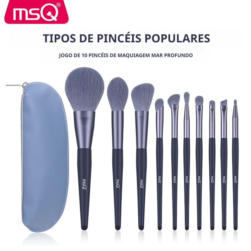 MSQ 10Pcs pincel de maquilhagem azul profundo, pincel de maquilhagem de fibras de alta qualidade