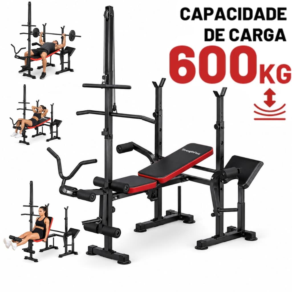 Estação de Musculação Multifuncional Estação de Musculação Banco para Supino com Encosto Ajustável Treino em Casa