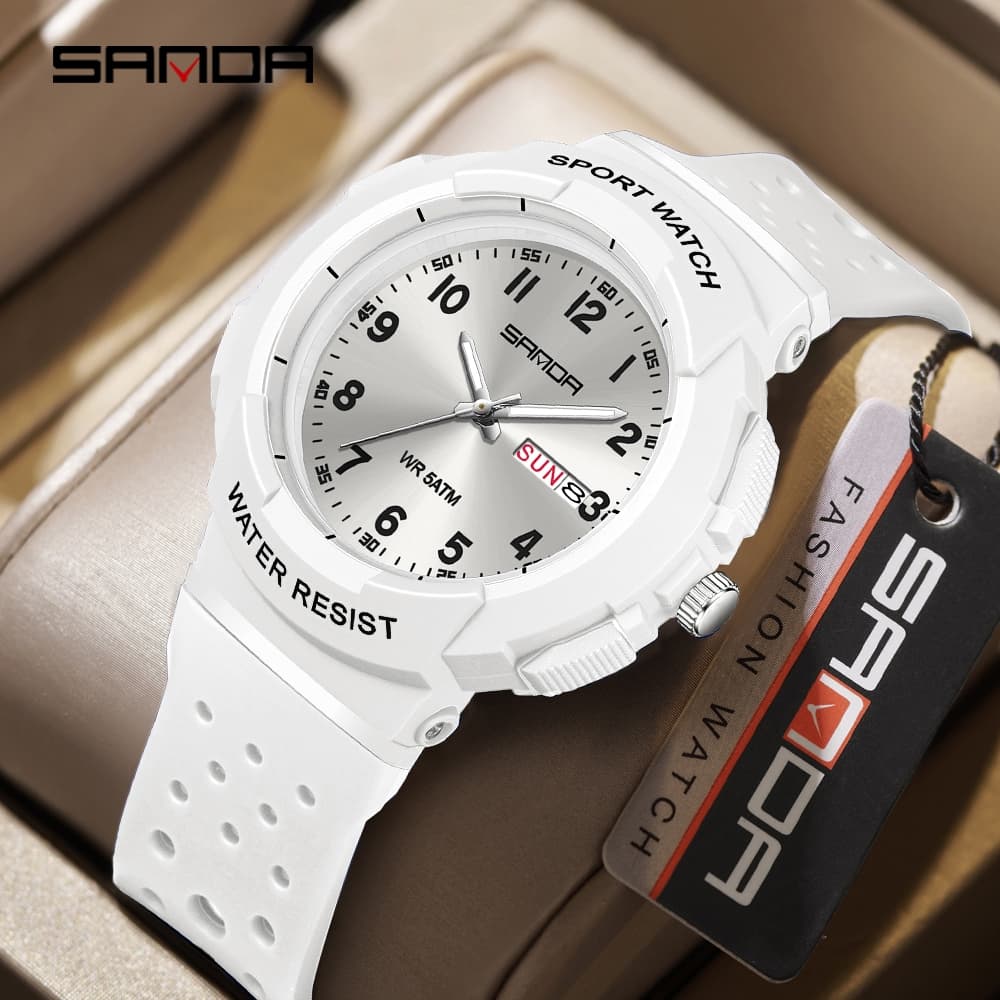 SANDA 6361 Esporte Moda Masculina Relógio De Quartzo Luminoso 50M Pulseira De Silicone À Prova D'água Exibição De Data R