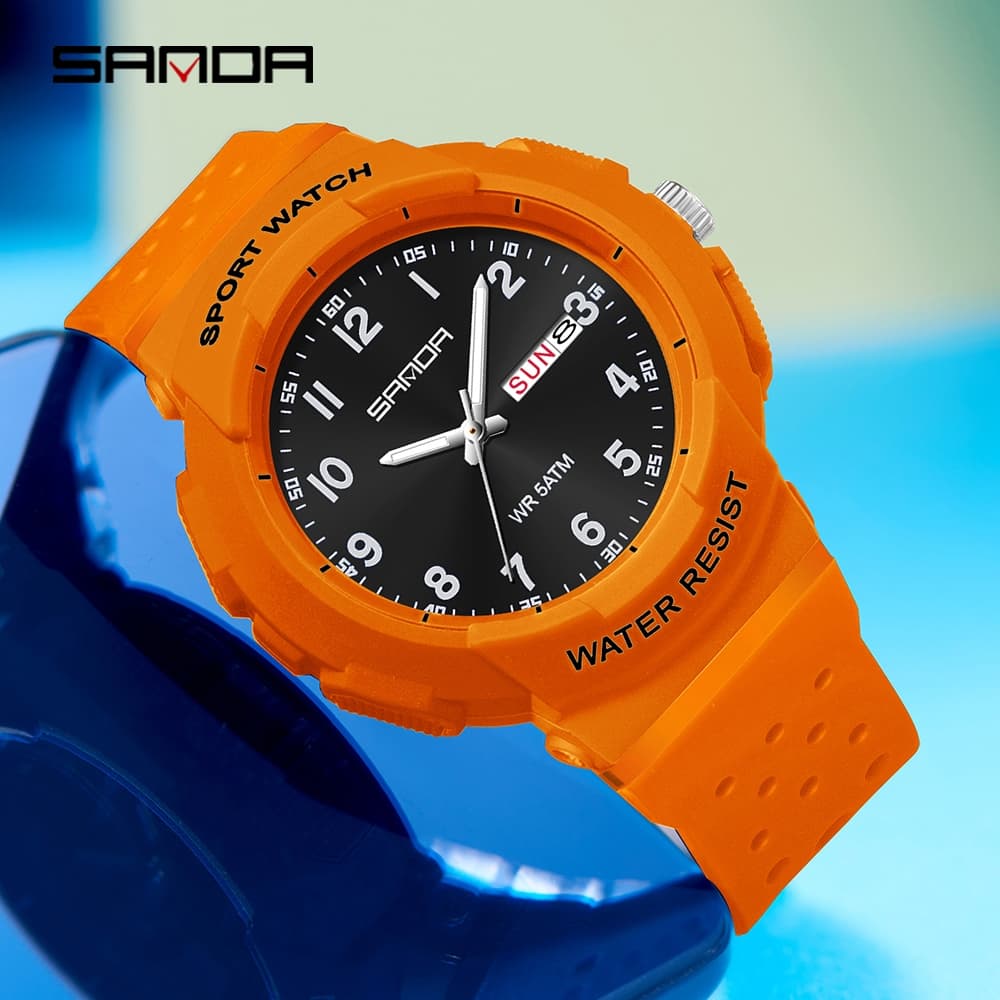 SANDA 6361 Esporte Moda Masculina Relógio De Quartzo Luminoso 50M Pulseira De Silicone À Prova D'água Exibição De Data R