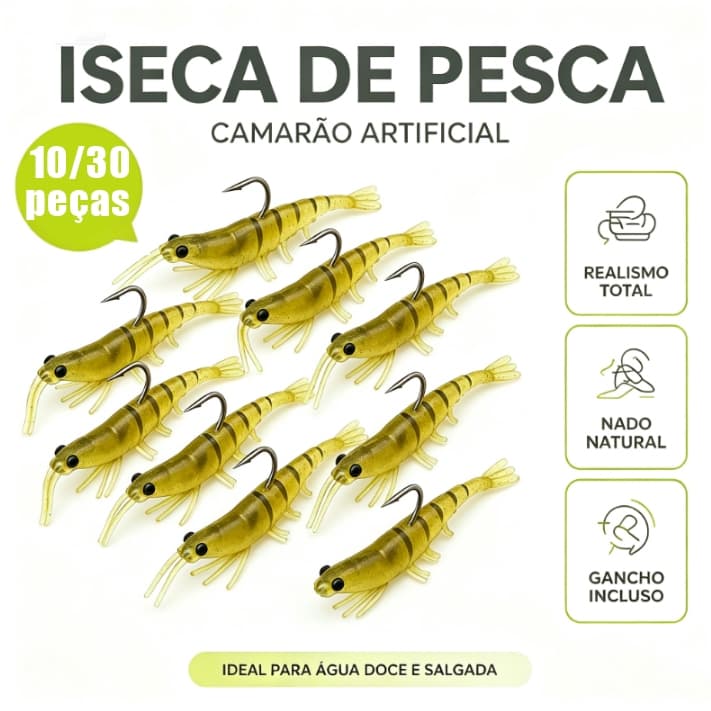 Camarão Artificial 10/30 Unidades Isca Realista de Silicone