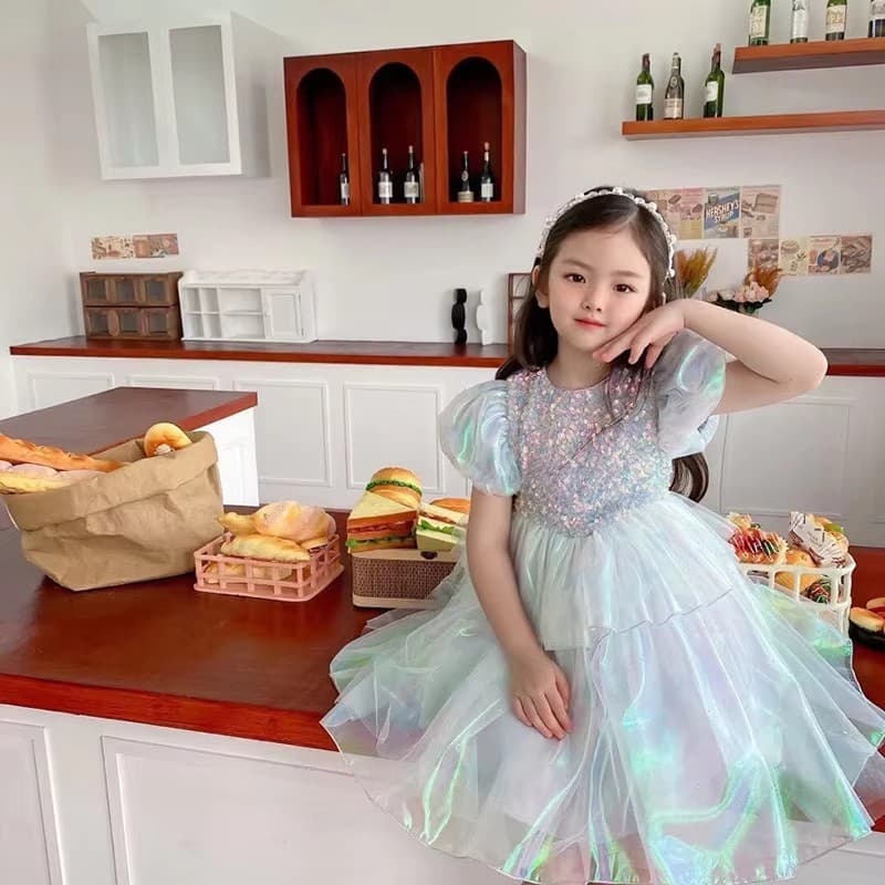 2-8 Anos Meninas Vestido Sereia Cosplay Verão Nova Malha Pequena Princesa Presente De Aniversário Crianças Roupas