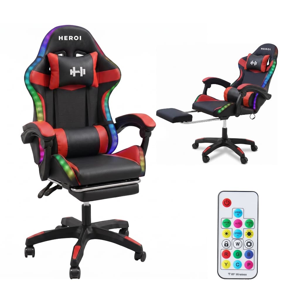 HEROI Cadeira Gamer Ergonômica – RGB Controlável, Inclinação 140°, Apoio de Pernas, 120kg