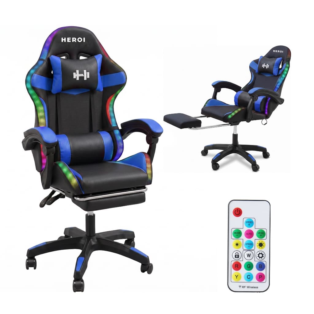 HEROI Cadeira Gamer com LED – 135° Reclinável, Apoio Lombar, Altura Ajustável
