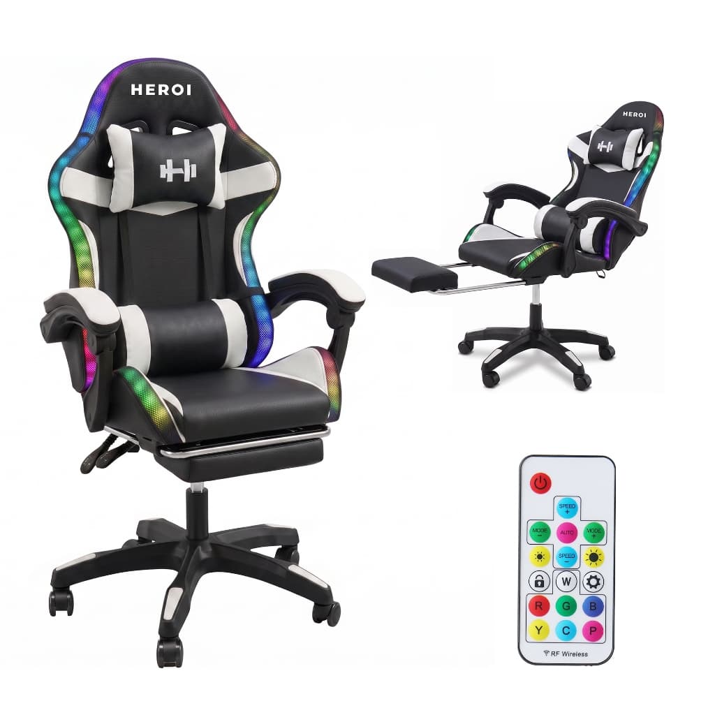 Cadeira Gamer com Iluminação RGB, Apoio para Pés, Suporta até 120kg HEROI