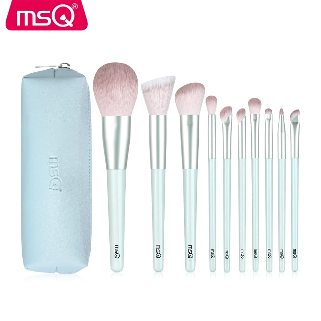 MSQ Conjunto De Pincéis De Maquiagem Sintéticos Macios Com 10 Unidades Bolsa De Armazenamento PU Kit Portátil