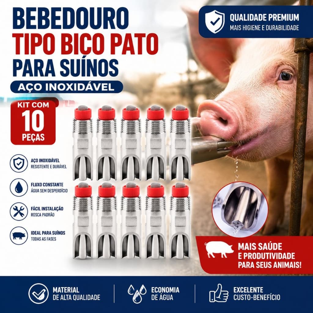 Um conjunto contém 10 bebedouros automáticos de porco, chupetas de aço inoxidável e alimentadores de porcos de enfermage