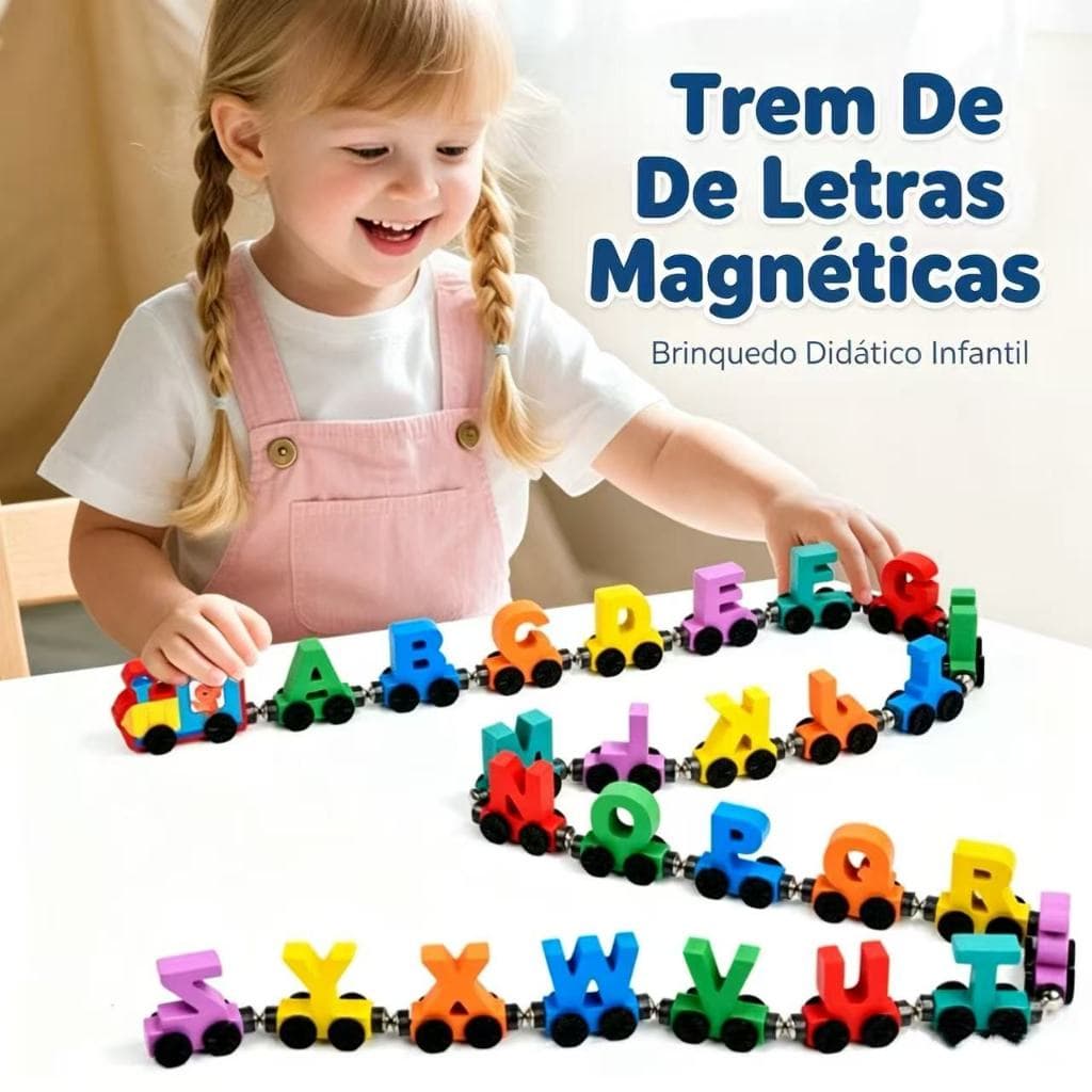 Trem De Letras Magnéticas De Madeira ABC Brinquedo Educativo Montagem Prática Brinquedo Didático Infantil
