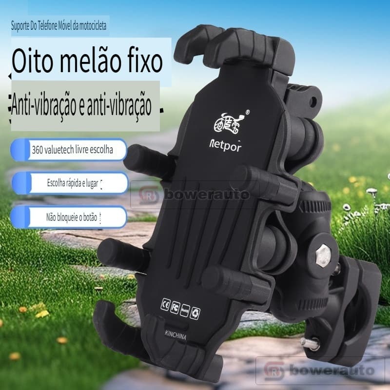 Suporte de Celular para Moto Antichoque Antivibração Garra 8 Garras, Fixação no Guidão e Retrovisor, Universal TQ098/TQ0