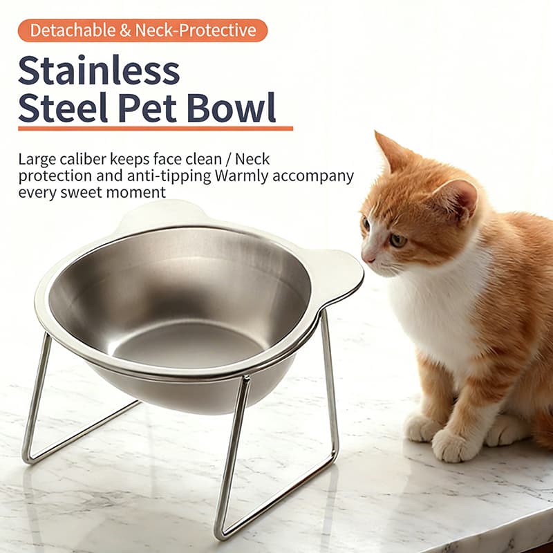 2026 Nova Tigela Elevada Para Gatos Em Aço Inoxidável , 15 ° Alimentador Elevado Com Proteção De Pescoço Inclinado , Pra