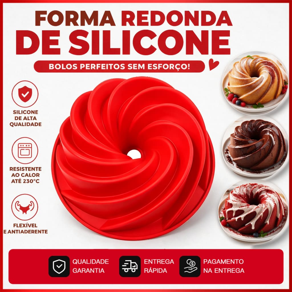 Molde espiral de Silicone com padrão oco, adequado para bolo, torta e pudim