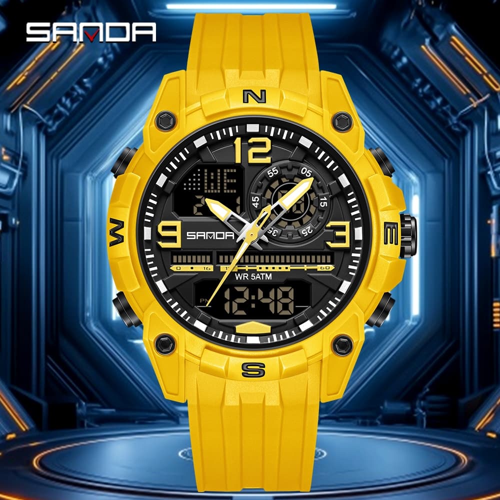 SANDA 6392 Moda Relógio Esportivo Para Homens À Prova D'água Choque Militar Quartzo Digital Mens Relógios De Pulso LED D