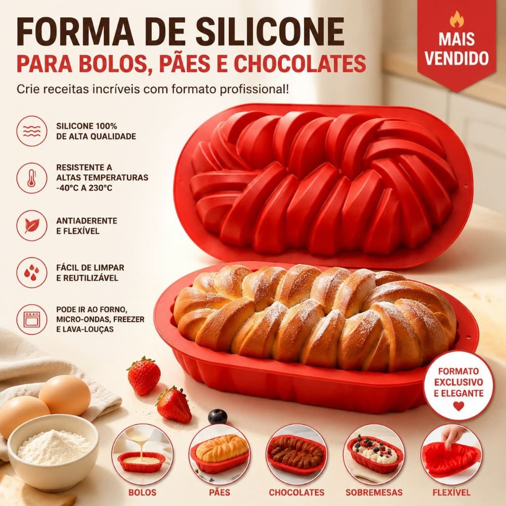 Molde de pão de Silicone tecido de alta qualidade, antiaderente, flexível, adequado para fazer bolos, pães e sobremesas,