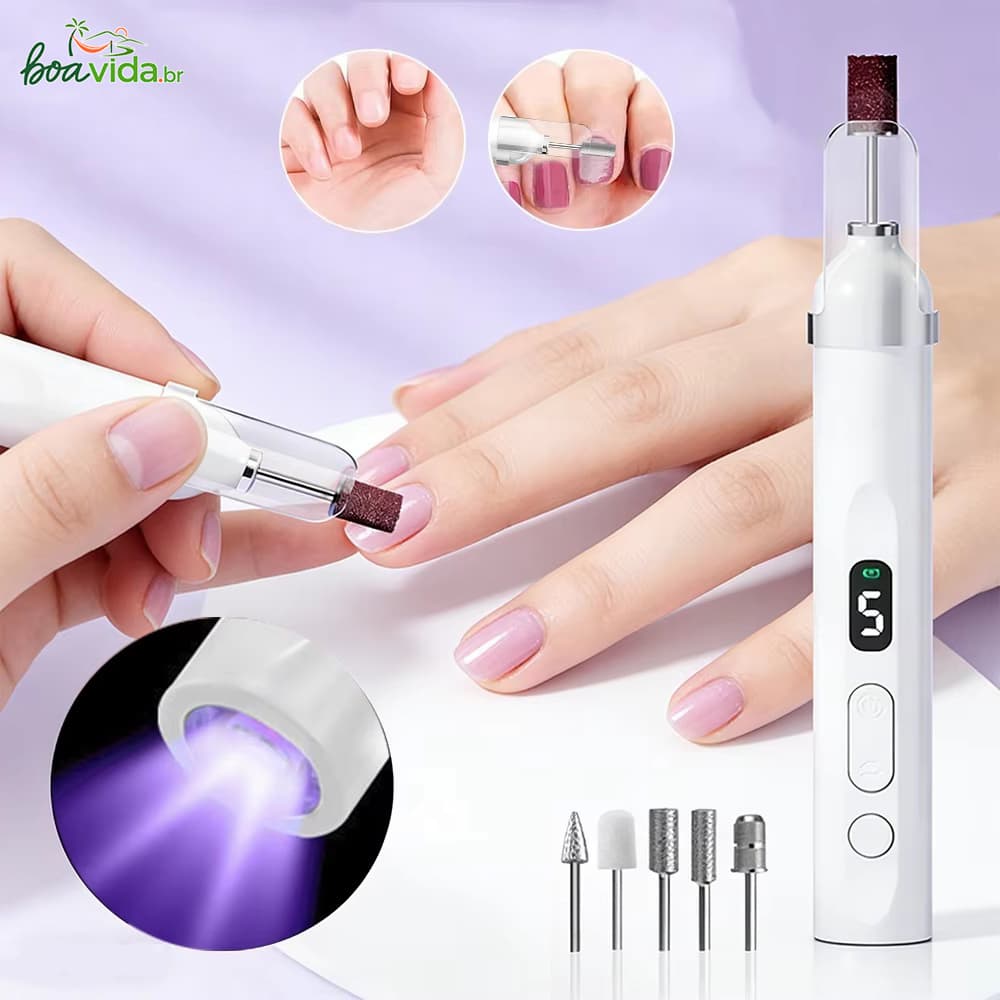 Lixa Elétrica para Unhas Recarregável Silenciosa com Luz LED, Lixa Elétrica para Unhas para Uso Doméstico