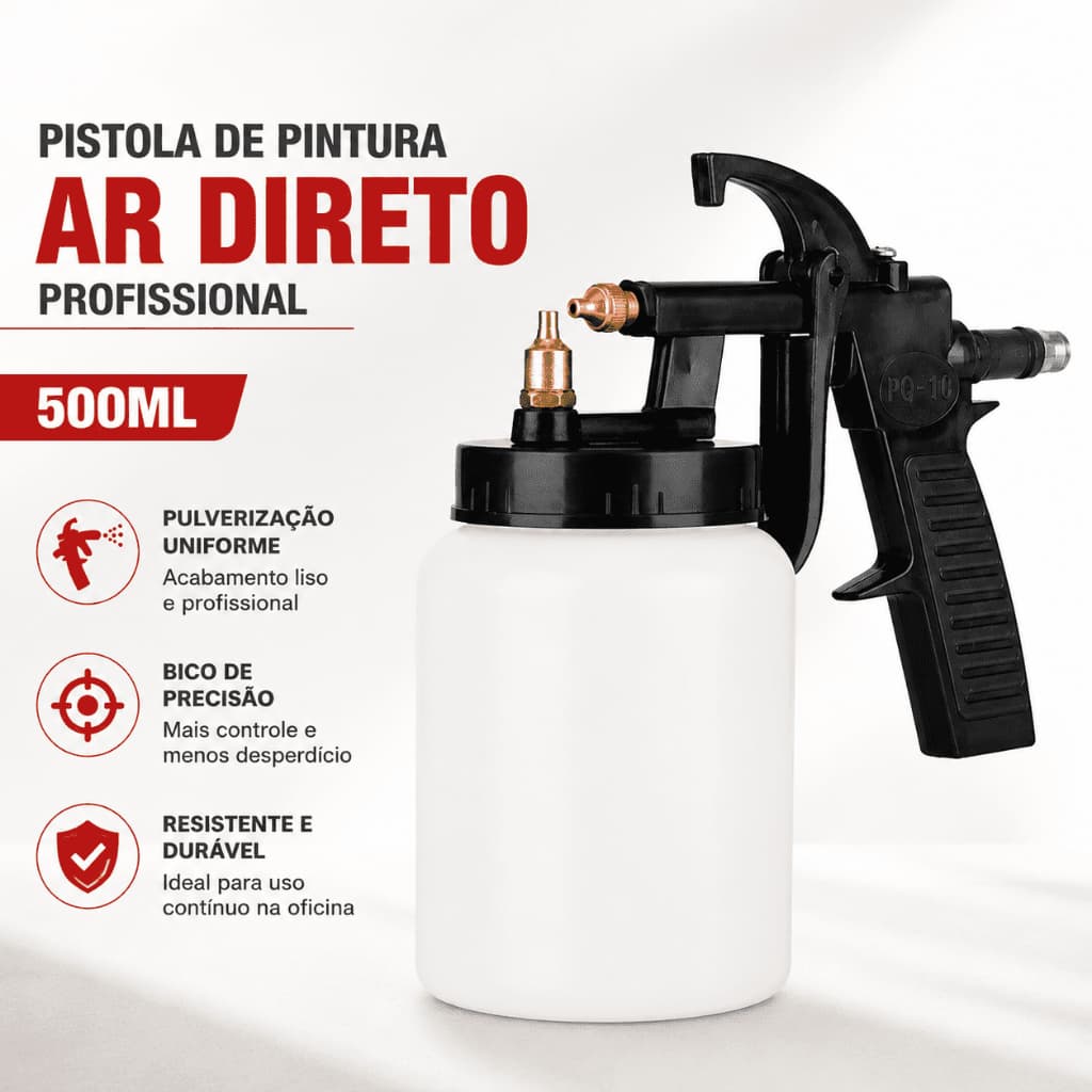 Pistola Pintura AR DIRETO 500ML Profissional Lanternagem Oficina Retoque Bico