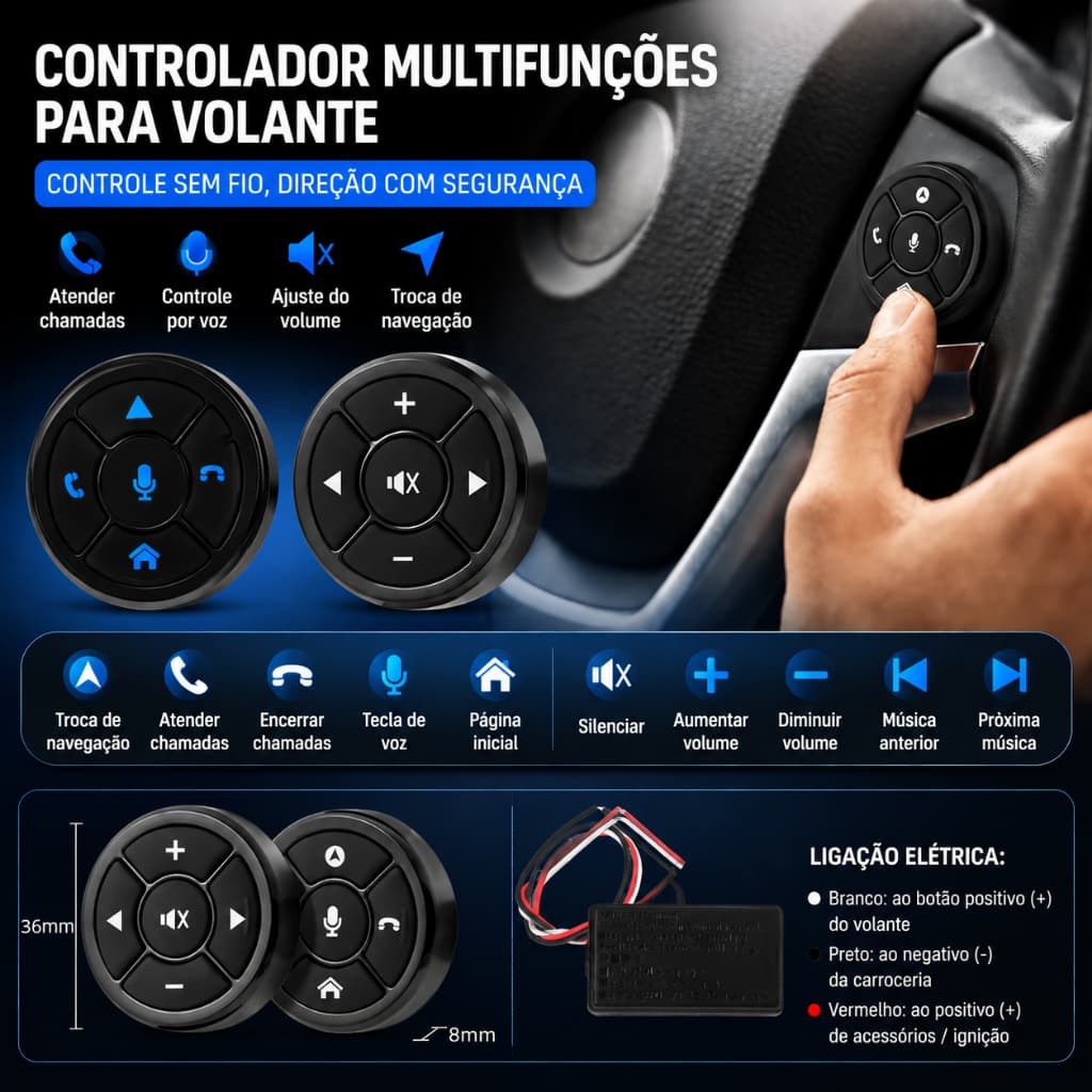 Novos Botões De Controle Remoto Universal 10 Teclas Controlador De Volante De Carro Sem Fio Para Rádio DVD GPS Navegação