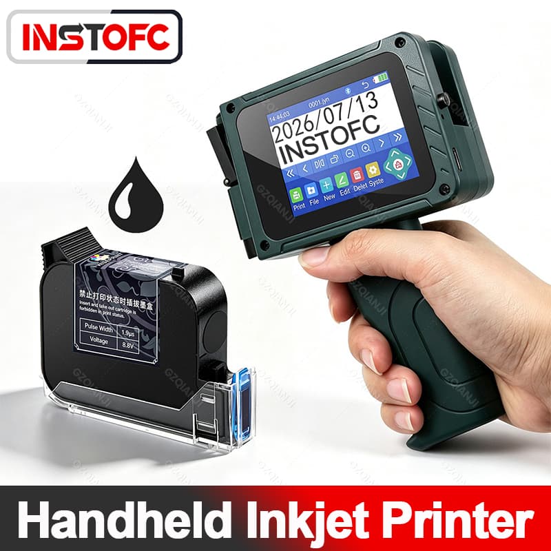 Impressora Jato de Tinta Portátil 12.7mm 600DPI com 24 Idiomas para Data QR Code Código de Barras Logotipo e Texto