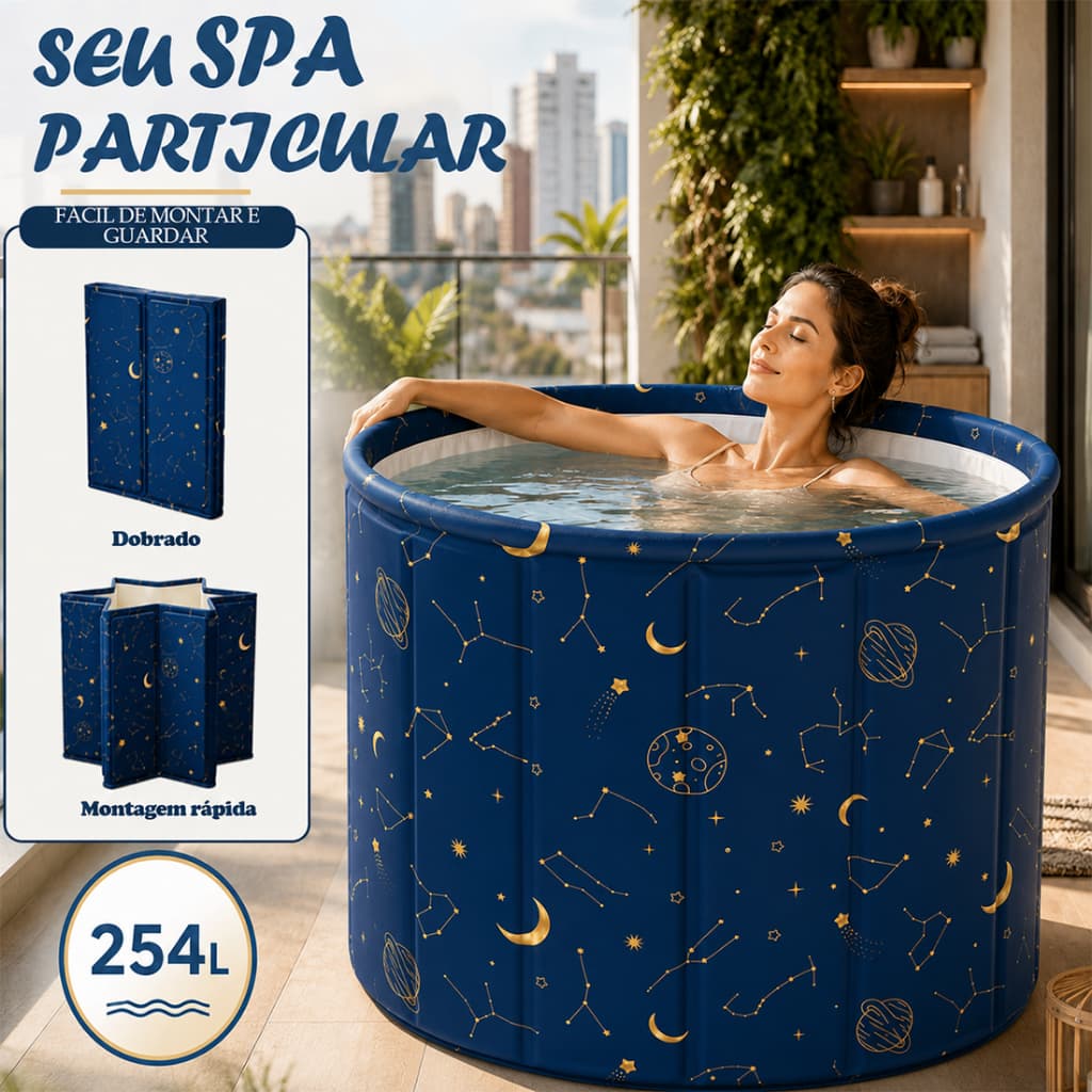 Banheira Dobrável SPA Adulto Portátil 70cm 254 Litros Ofurô Reforçado com Drenagem Rápida
