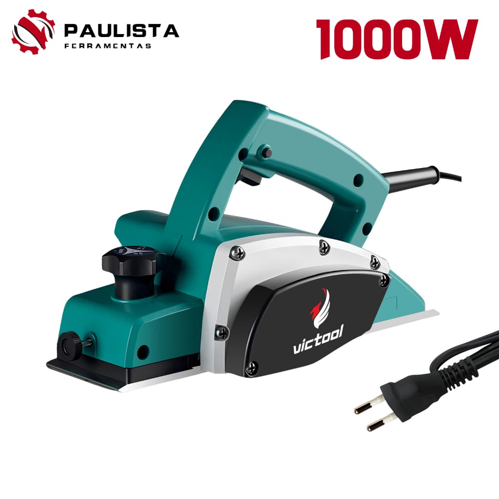 Plaina Elétrica Profissional 1000W, 82mm, 16000 RPM Alta Precisão Industrial Manual