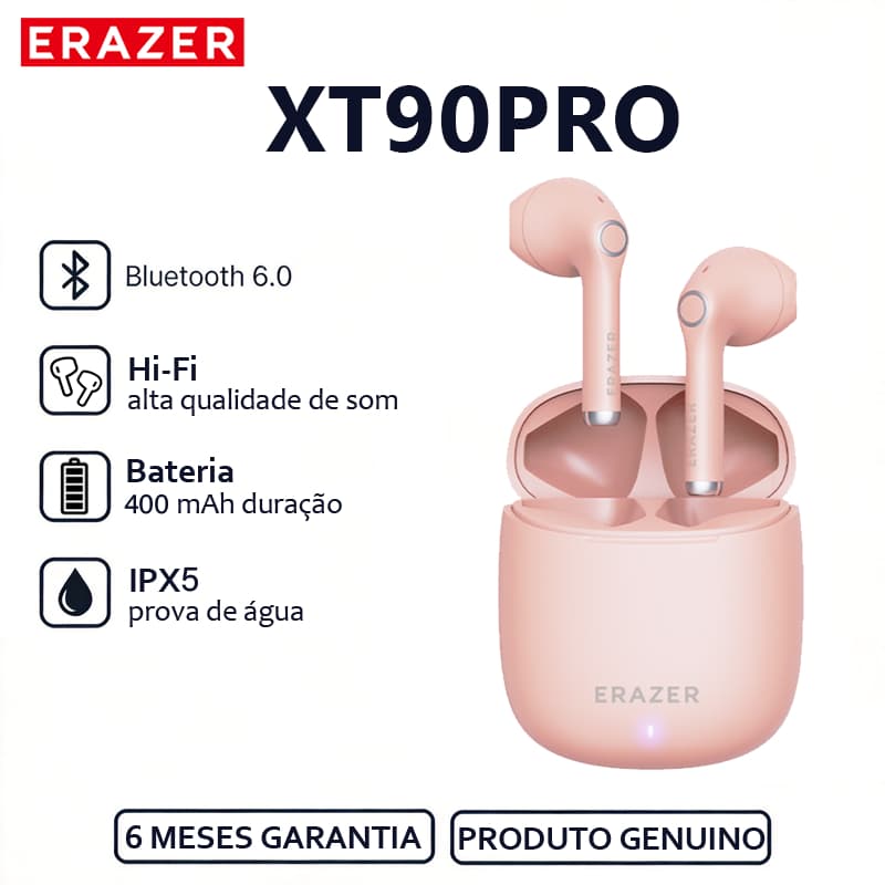 ERAZER XT90PRO Fone de ouvido Bluetooth Hi-Fi Bluetooth 6.0 de alta qualidade com redução de ruído ativo inteligente