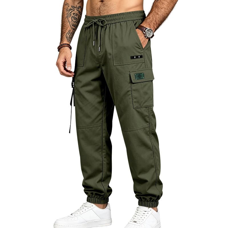 Primavera outono macacão masculino simples sarja Casual Multi-bolso macacão calças