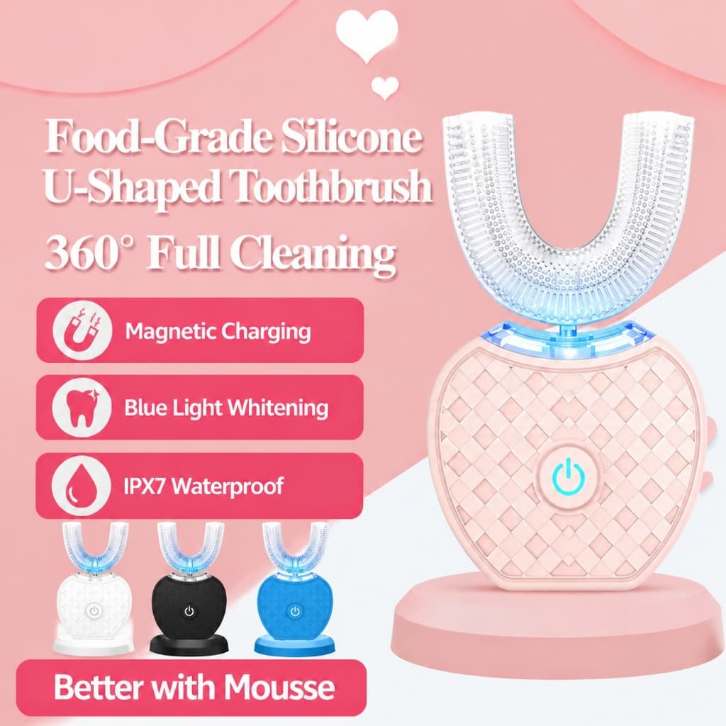 Escova De Dentes Elétrica Automática Em Forma De U 360 Bocal De Silicone Vibração De Alta Frequência Recarregável Cuidad