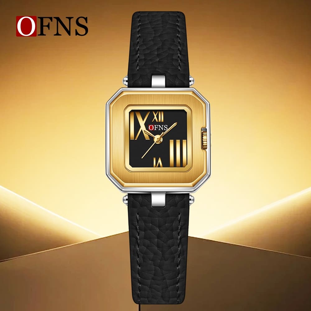 OFNS 7225 Elegante Senhoras Relógio De Quartzo Simples Mostrador Pequeno 30M Pulseira De Couro À Prova D'água Relógios D