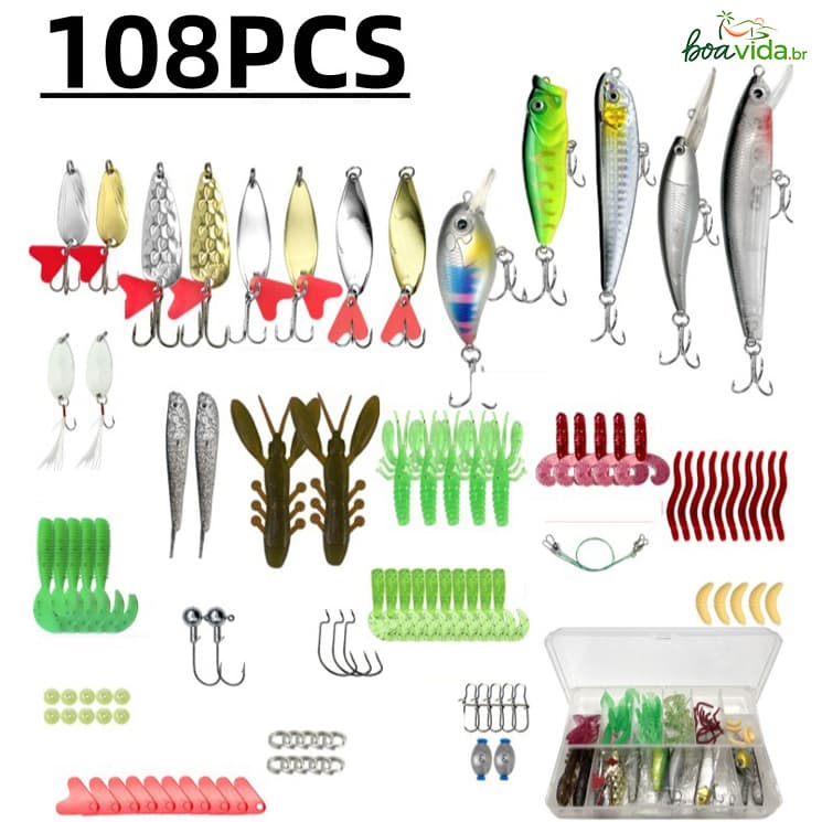 Kit 108 Unidades Iscas Artificiais Pesca Tilapia Peixes Cor Azul
