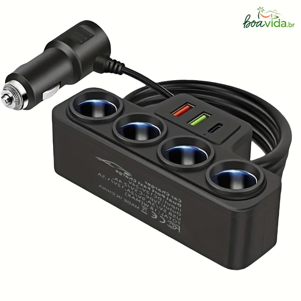 Adaptador De Isqueiro De Carro 120W 4 Em 1 12V/24V Tomada USB