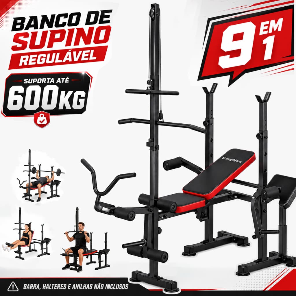 Estação de Musculação Banco para Supino com Encosto Ajustável