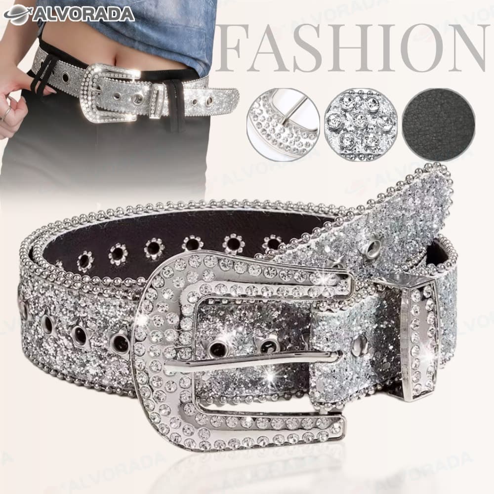 Cinto de Couro de Couro de Rhinestone All-match Fashion Rhinestone Decoração de Lantejoulas Estilo ins Style Feminino-AL
