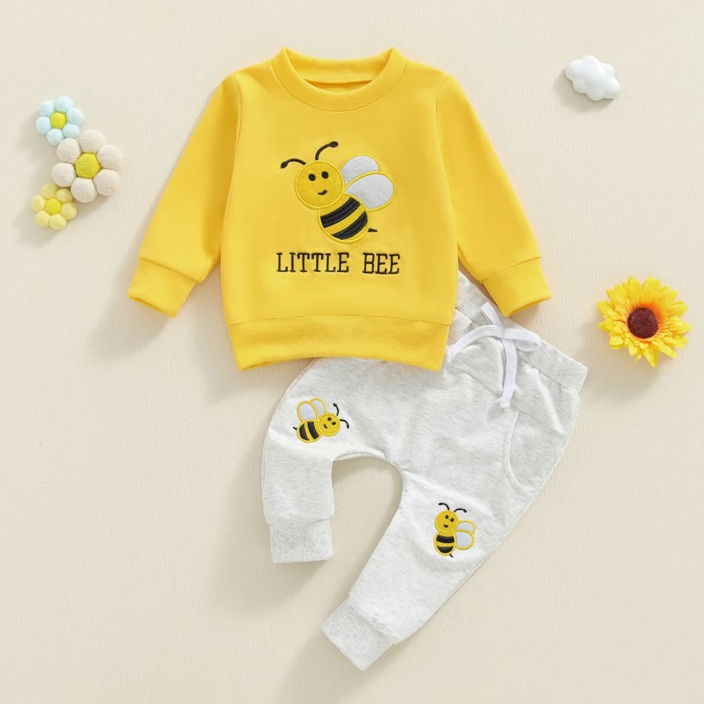 [helali] Conjunto De Outono Para Bebês Meninos , Pulôver Elegante De Manga Comprida Com Bordado De Abelha E Calças , 2 P