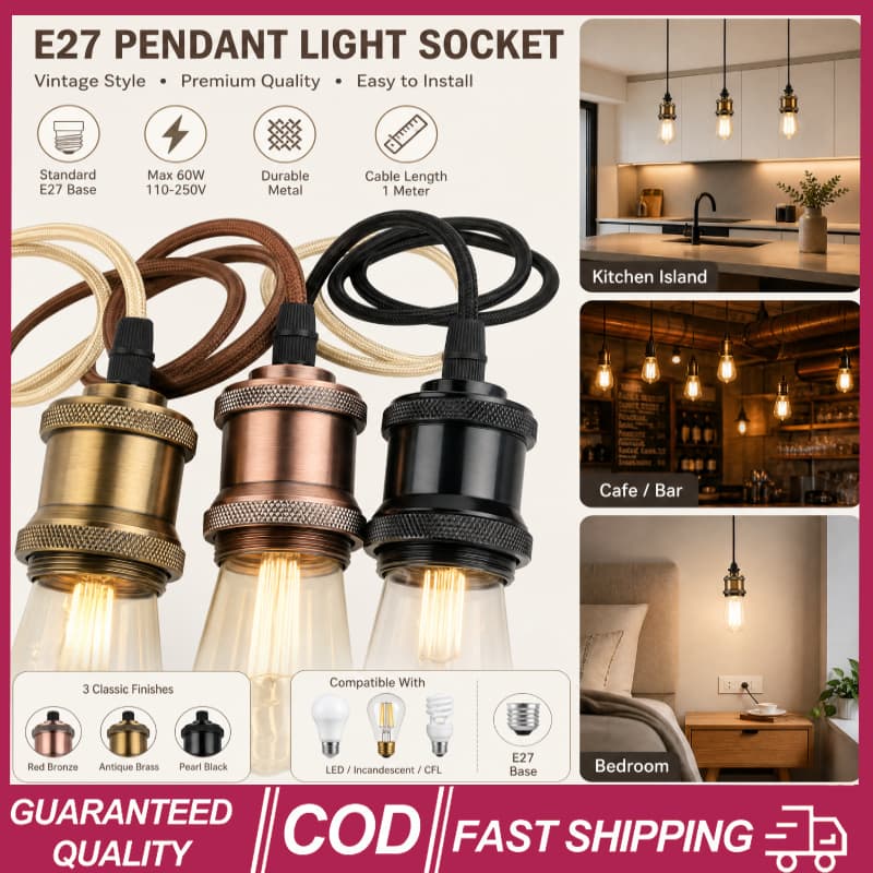 (Nova Chegada) 2 Peças De Alumínio Base De Lâmpada Soquete E27 Vintage 1M Cabo De Extensão 110V 220V DIY Barra De Suspen
