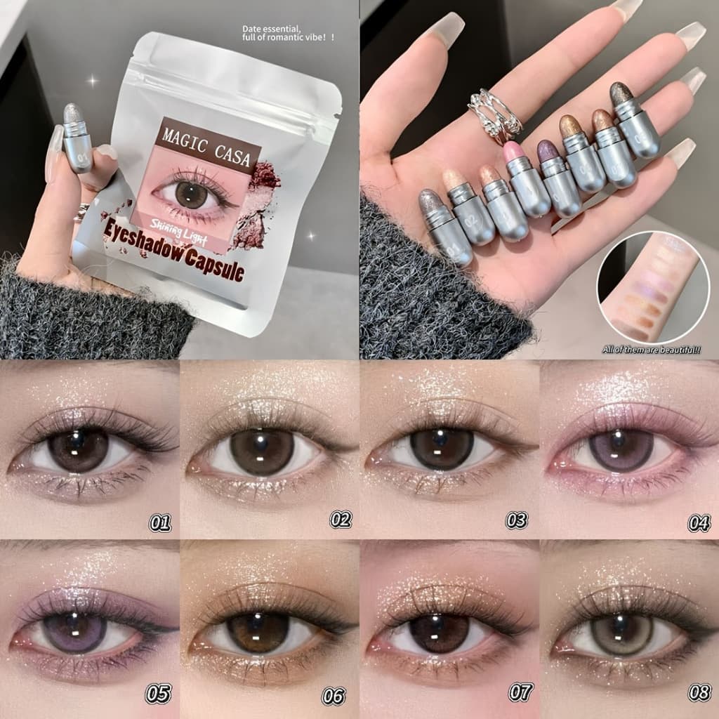 8 Unidades/Pacote Mini Creme De Sombra , Série Marrom/Nu/Prata/Rosa , Fosco , Perolado , Brilho Fino , Portátil Para Uso