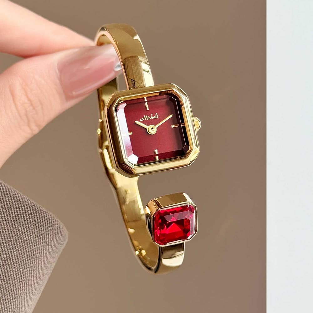 High-end Relógio Feminino De Luxo Ouro Aberto Manguito Pulseira Delicada Elegante Pequeno Quadrado Quartzo Senhoras