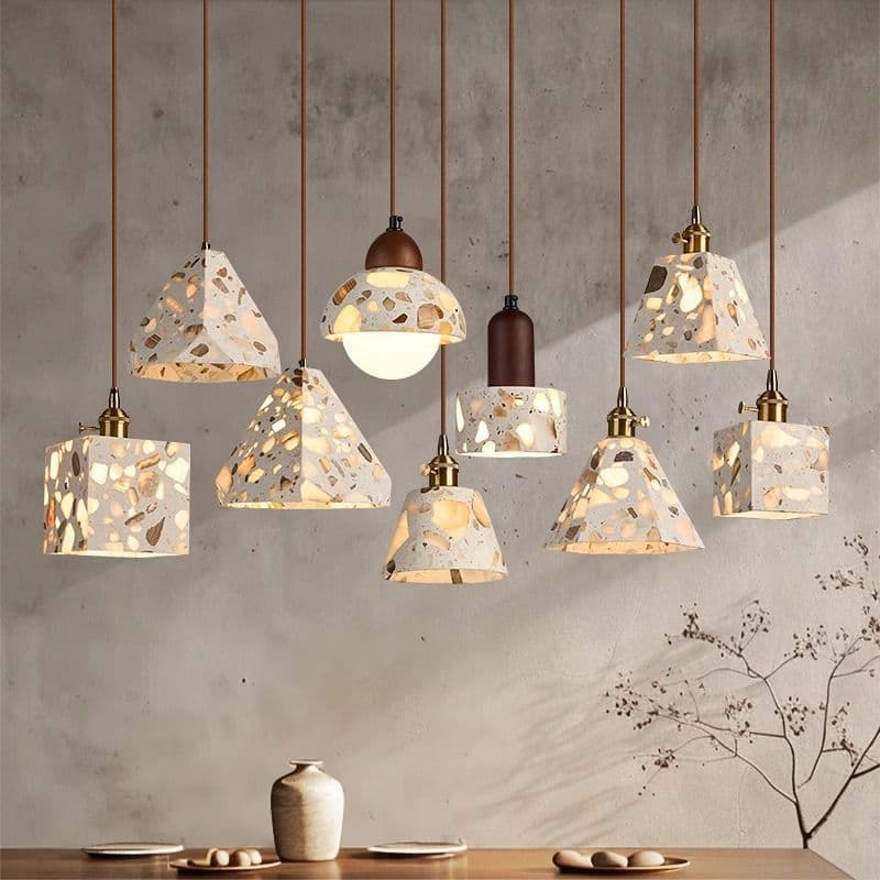 Luminária Pendente De Suspensão De Pedra Natural De Luxo Leve Decorativa Estética Uso Em Várias Cenas Para Área De Janta