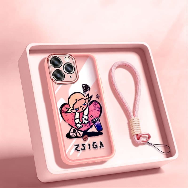 YBD Capa De Telefone Para iPhone 11 12 13 14 15 Pro Max Kawaii Figura Dos Desenhos Animados Coração Claro Adesivo Floral