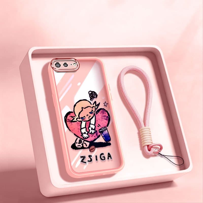 YBD Capa De Telefone Para iPhone 7 Plus 8 6 6S SE2020 Kawaii Figura Dos Desenhos Animados Coração Claro Adesivo Floral A