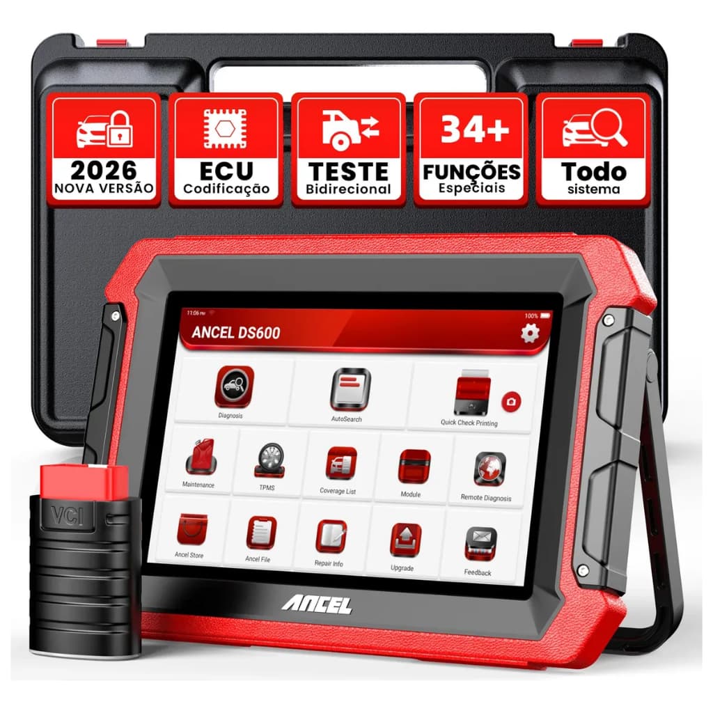 ANCEL DS600 Scanner Automotivo Para Diagnóstico de Todos os Sistemas do Carro, FCA VAG, 34 Serviços de Reset