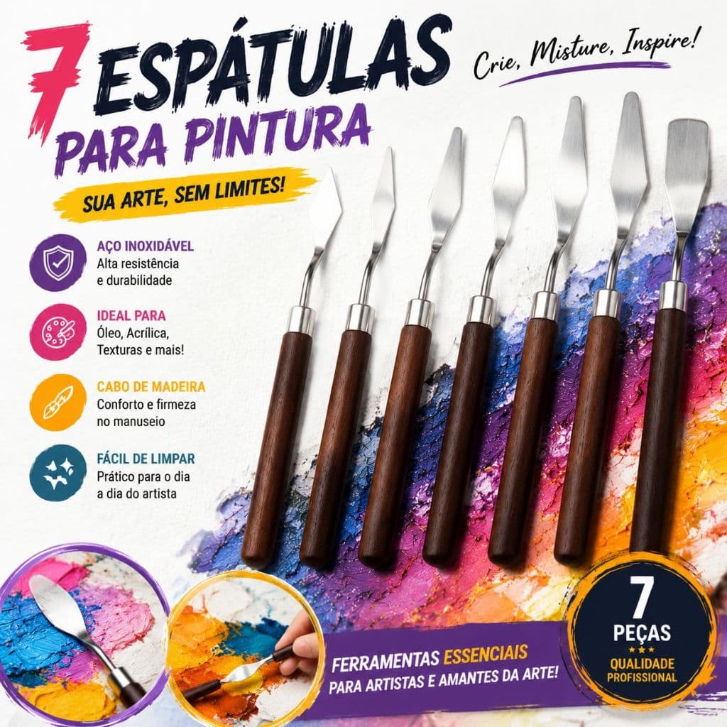 Conjunto de 7 peças de aço inoxidável faca de pintura a óleo artista artesanato raspador paleta faca raspador ferramenta