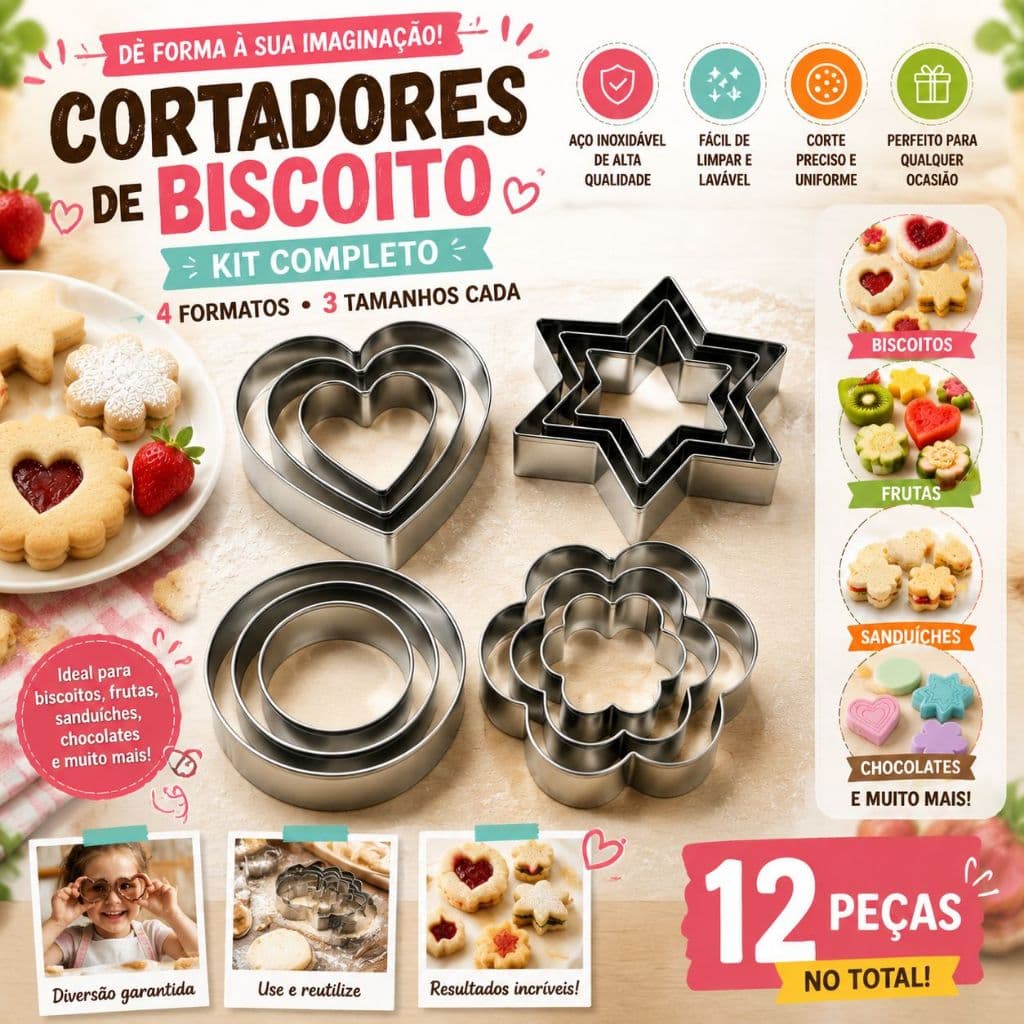 Conjunto de 12 peças de molde de biscoito de aço inoxidável, adequado para doces, bolo, biscoitos, produtos de argila, a